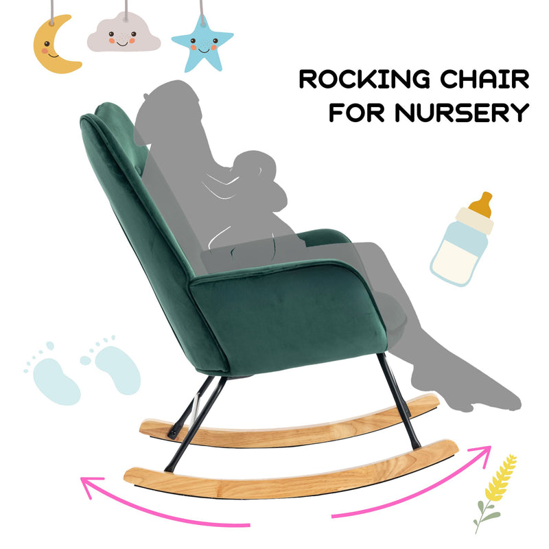 Scandinavian rocking chair in green velvet with light wooden legs EPPING SMALL VELVET GREEN