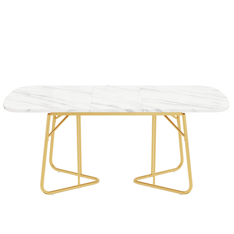 Table à Manger Extensible Effet Marbre Blanc avec Piétement Métallique Doré - Design Élégant et Moderne EDDAINS