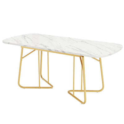 Table à Manger Extensible Effet Marbre Blanc avec Piétement Métallique Doré - Design Élégant et Moderne EDDAINS