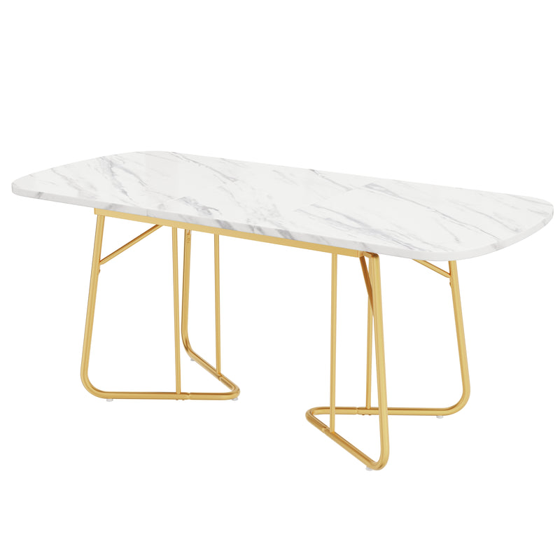 Table à Manger Extensible Effet Marbre Blanc avec Piétement Métallique Doré - Design Élégant et Moderne EDDAINS