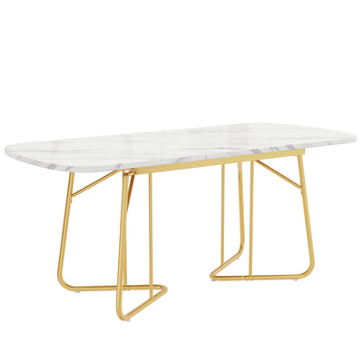 Table à Manger Extensible Effet Marbre Blanc avec Piétement Métallique Doré - Design Élégant et Moderne EDDAINS