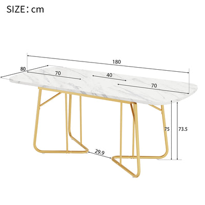 Table à Manger Extensible Effet Marbre Blanc avec Piétement Métallique Doré - Design Élégant et Moderne EDDAINS