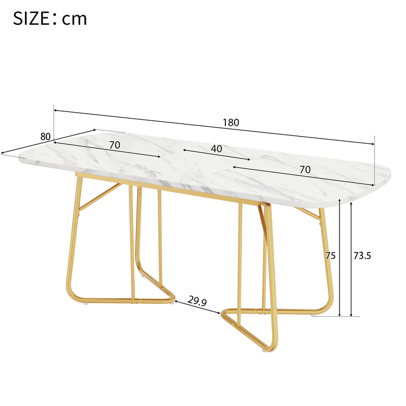 Table à Manger Extensible Effet Marbre Blanc avec Piétement Métallique Doré - Design Élégant et Moderne EDDAINS
