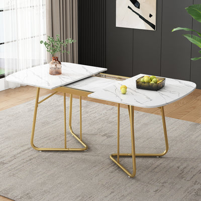 Table à Manger Extensible Effet Marbre Blanc avec Piétement Métallique Doré - Design Élégant et Moderne EDDAINS