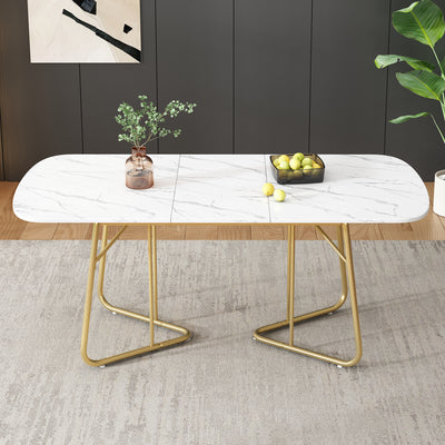 Table à Manger Extensible Effet Marbre Blanc avec Piétement Métallique Doré - Design Élégant et Moderne EDDAINS