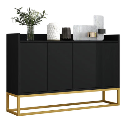 Buffet Sideboard Moderne Noir avec Cadre Métallique, Étagères Réglables et Système Push-to-Open (120x30x80cm)  EICERS BLACK