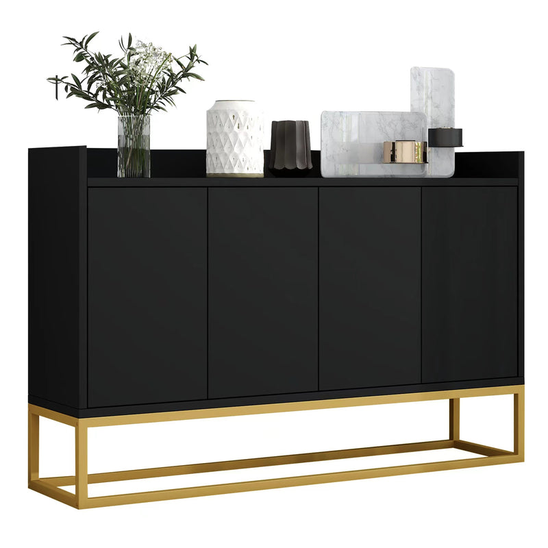 Buffet Sideboard Moderne Noir avec Cadre Métallique, Étagères Réglables et Système Push-to-Open (120x30x80cm)  EICERS BLACK