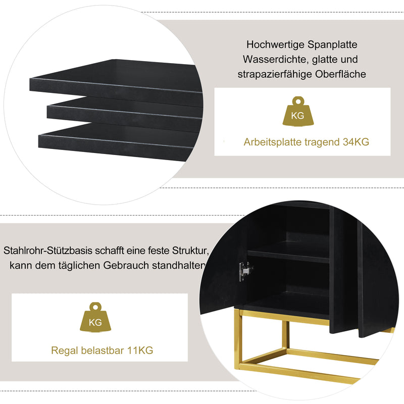 Buffet Sideboard Moderne Noir avec Cadre Métallique, Étagères Réglables et Système Push-to-Open (120x30x80cm)  EICERS BLACK