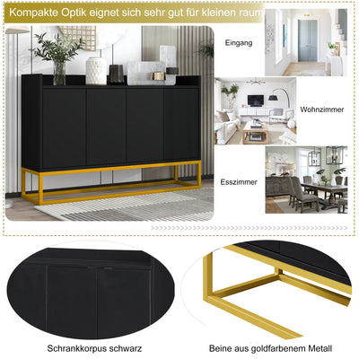 Buffet Sideboard Moderne Noir avec Cadre Métallique, Étagères Réglables et Système Push-to-Open (120x30x80cm)  EICERS BLACK