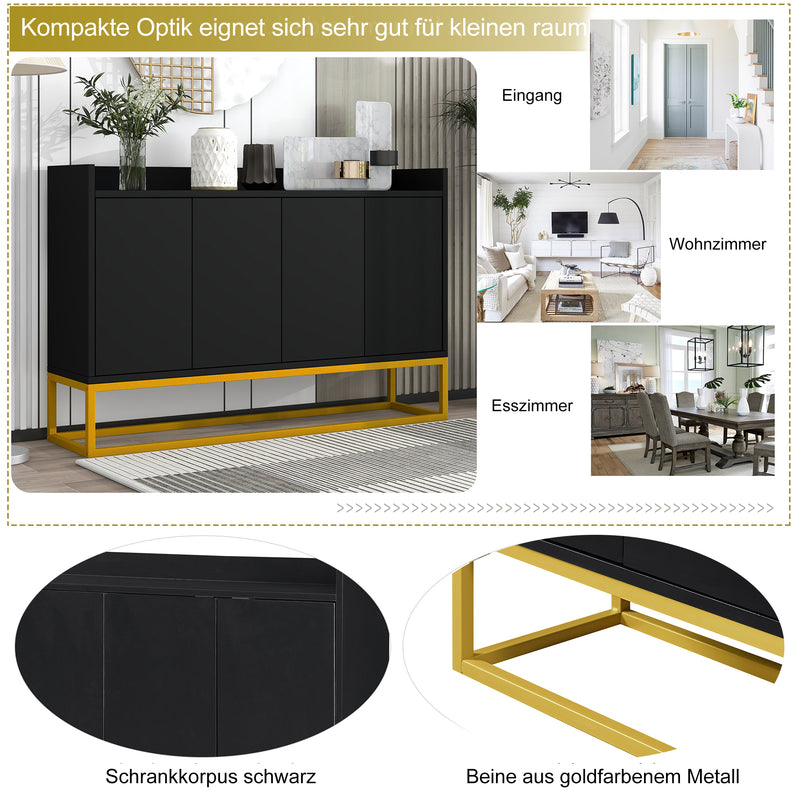 Buffet Sideboard Moderne Noir avec Cadre Métallique, Étagères Réglables et Système Push-to-Open (120x30x80cm)  EICERS BLACK