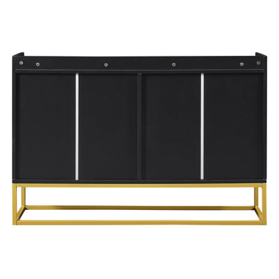 Buffet Sideboard Moderne Noir avec Cadre Métallique, Étagères Réglables et Système Push-to-Open (120x30x80cm)  EICERS BLACK