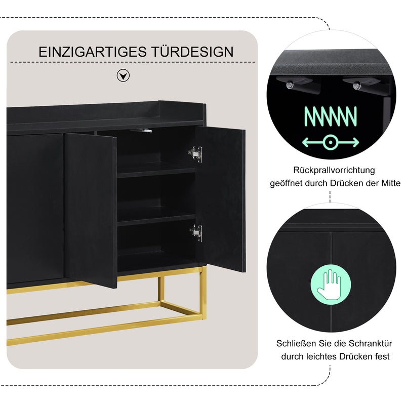 Buffet Sideboard Moderne Noir avec Cadre Métallique, Étagères Réglables et Système Push-to-Open (120x30x80cm)  EICERS BLACK