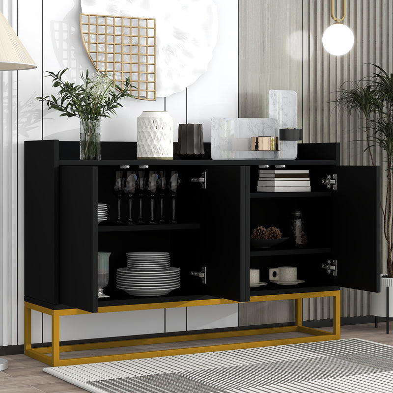 Buffet Sideboard Moderne Noir avec Cadre Métallique, Étagères Réglables et Système Push-to-Open (120x30x80cm)  EICERS BLACK