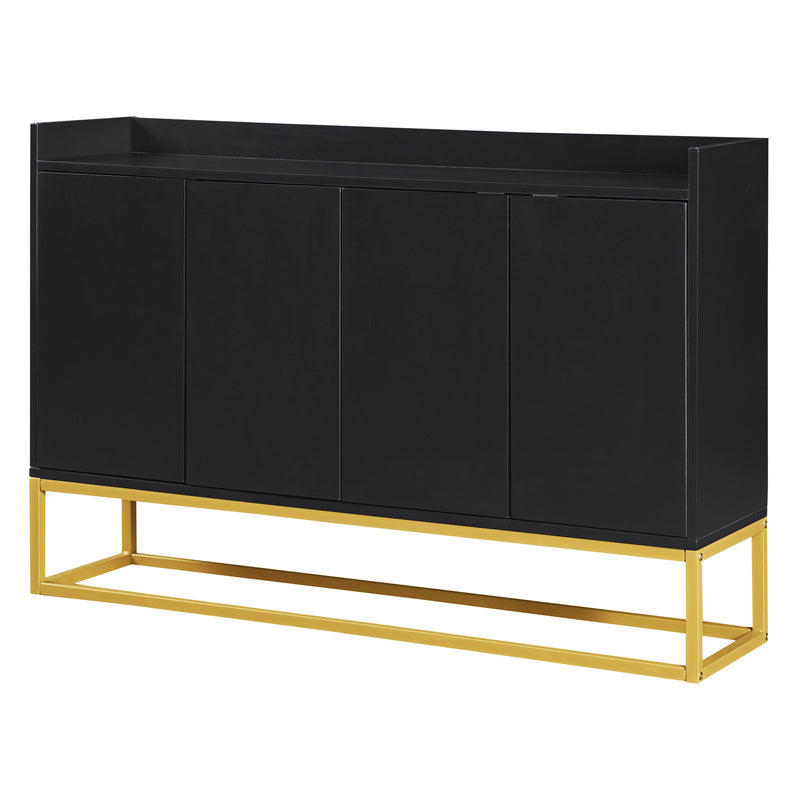Buffet Sideboard Moderne Noir avec Cadre Métallique, Étagères Réglables et Système Push-to-Open (120x30x80cm)  EICERS BLACK