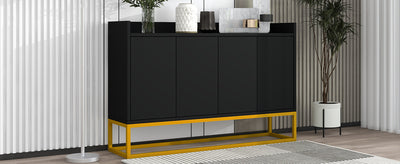 Buffet Sideboard Moderne Noir avec Cadre Métallique, Étagères Réglables et Système Push-to-Open (120x30x80cm)  EICERS BLACK