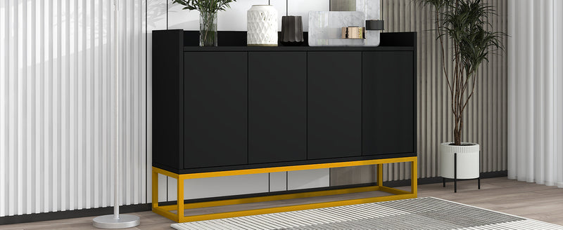 Buffet Sideboard Moderne Noir avec Cadre Métallique, Étagères Réglables et Système Push-to-Open (120x30x80cm)  EICERS BLACK