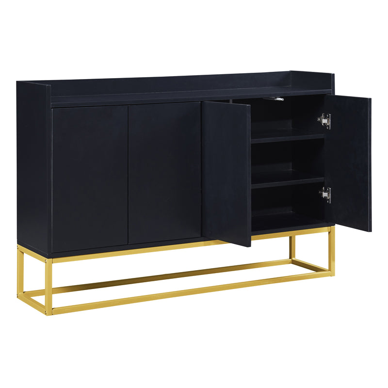 Buffet Sideboard Moderne Noir avec Cadre Métallique, Étagères Réglables et Système Push-to-Open (120x30x80cm)  EICERS BLACK