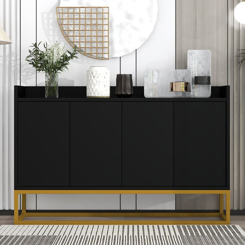 Buffet Sideboard Moderne Noir avec Cadre Métallique, Étagères Réglables et Système Push-to-Open (120x30x80cm)  EICERS BLACK