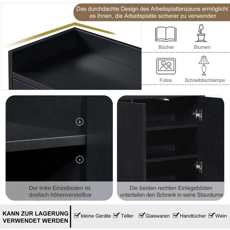 Buffet Sideboard Moderne Noir avec Cadre Métallique, Étagères Réglables et Système Push-to-Open (120x30x80cm)  EICERS BLACK