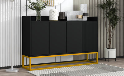 Buffet Sideboard Moderne Noir avec Cadre Métallique, Étagères Réglables et Système Push-to-Open (120x30x80cm)  EICERS BLACK