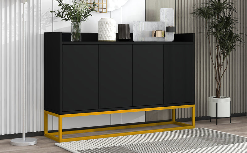 Buffet Sideboard Moderne Noir avec Cadre Métallique, Étagères Réglables et Système Push-to-Open (120x30x80cm)  EICERS BLACK