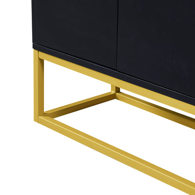 Buffet Sideboard Moderne Noir avec Cadre Métallique, Étagères Réglables et Système Push-to-Open (120x30x80cm)  EICERS BLACK