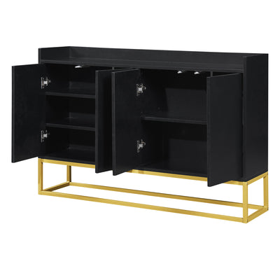 Buffet Sideboard Moderne Noir avec Cadre Métallique, Étagères Réglables et Système Push-to-Open (120x30x80cm)  EICERS BLACK