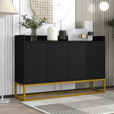 Buffet Sideboard Moderne Noir avec Cadre Métallique, Étagères Réglables et Système Push-to-Open (120x30x80cm)  EICERS BLACK