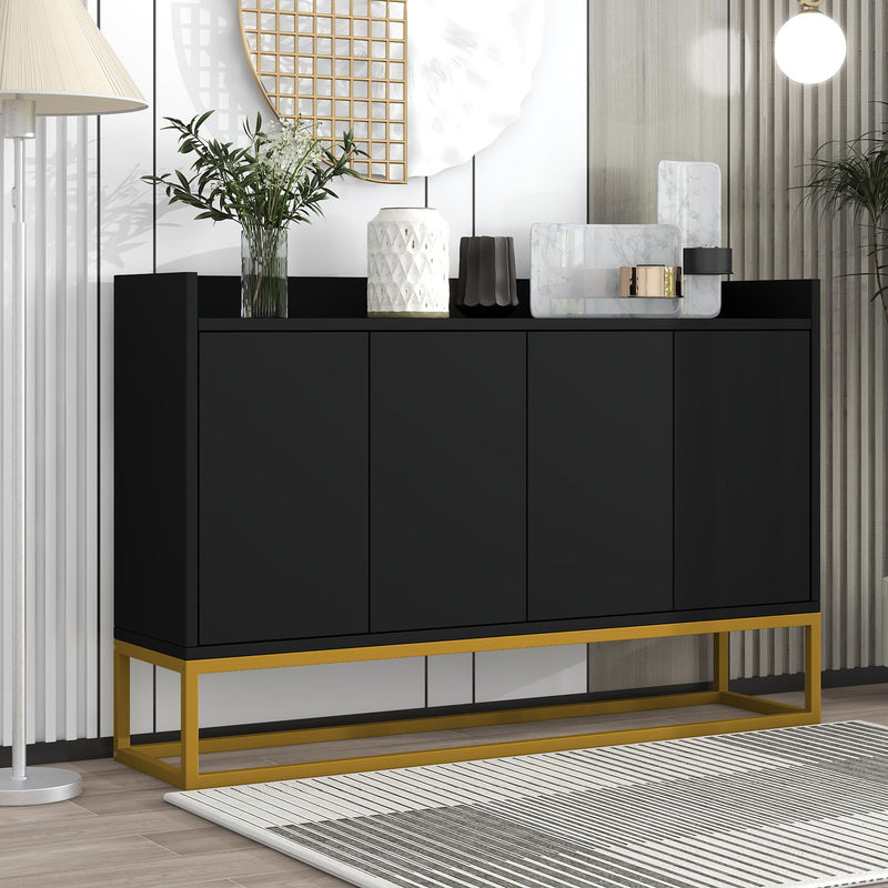 Buffet Sideboard Moderne Noir avec Cadre Métallique, Étagères Réglables et Système Push-to-Open (120x30x80cm)  EICERS BLACK