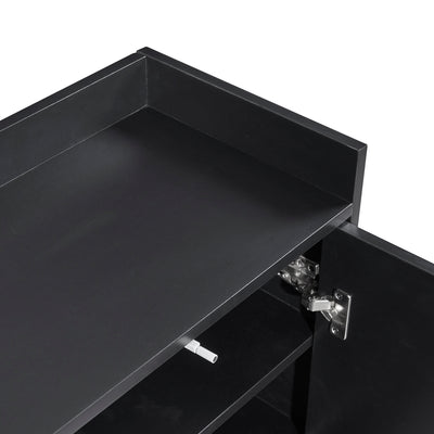 Buffet Sideboard Moderne Noir avec Cadre Métallique, Étagères Réglables et Système Push-to-Open (120x30x80cm)  EICERS BLACK