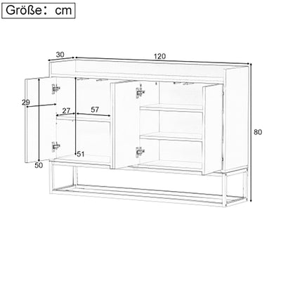 Buffet Sideboard Moderne Noir avec Cadre Métallique, Étagères Réglables et Système Push-to-Open (120x30x80cm)  EICERS BLACK