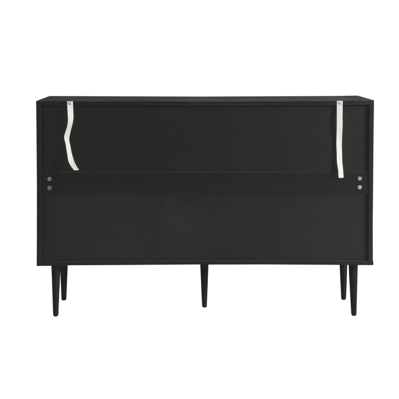 Buffet Noir Élégant avec Portes Vitrées, 3 Tiroirs et Rangement Spacieux – Pieds Métalliques Robustes EIHAIL