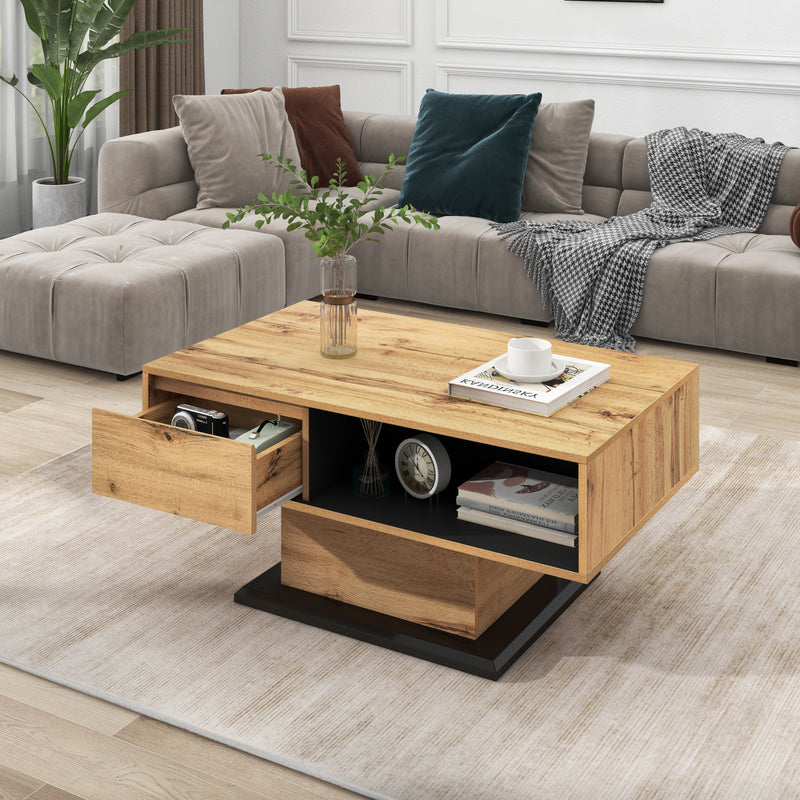 Table Basse Moderne avec Rangement - Effet Chêne Naturel et Anthracite EINPHATH