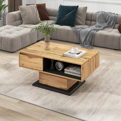 Table Basse Moderne avec Rangement - Effet Chêne Naturel et Anthracite EINPHATH