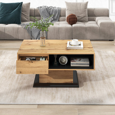 Table Basse Moderne avec Rangement - Effet Chêne Naturel et Anthracite EINPHATH
