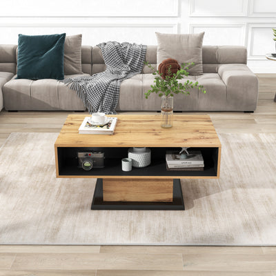 Table Basse Moderne avec Rangement - Effet Chêne Naturel et Anthracite EINPHATH