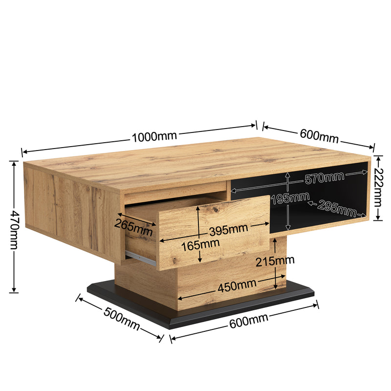 Table Basse Moderne avec Rangement - Effet Chêne Naturel et Anthracite EINPHATH