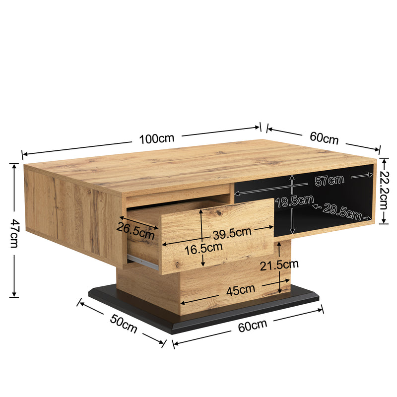 Table Basse Moderne avec Rangement - Effet Chêne Naturel et Anthracite EINPHATH