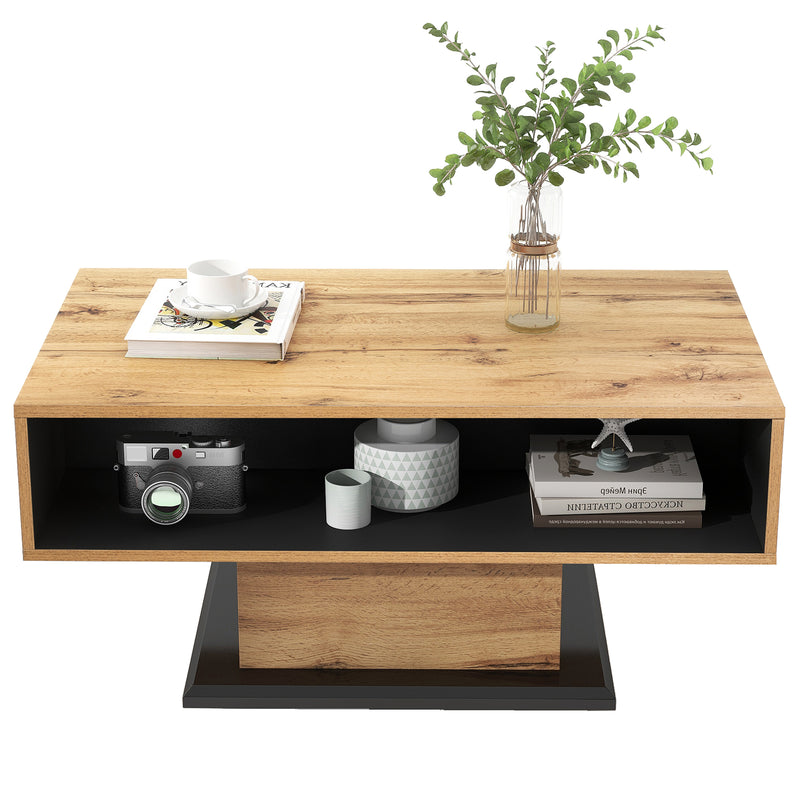 Table Basse Moderne avec Rangement - Effet Chêne Naturel et Anthracite EINPHATH