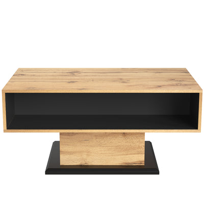 Table Basse Moderne avec Rangement - Effet Chêne Naturel et Anthracite EINPHATH
