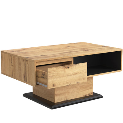Table Basse Moderne avec Rangement - Effet Chêne Naturel et Anthracite EINPHATH