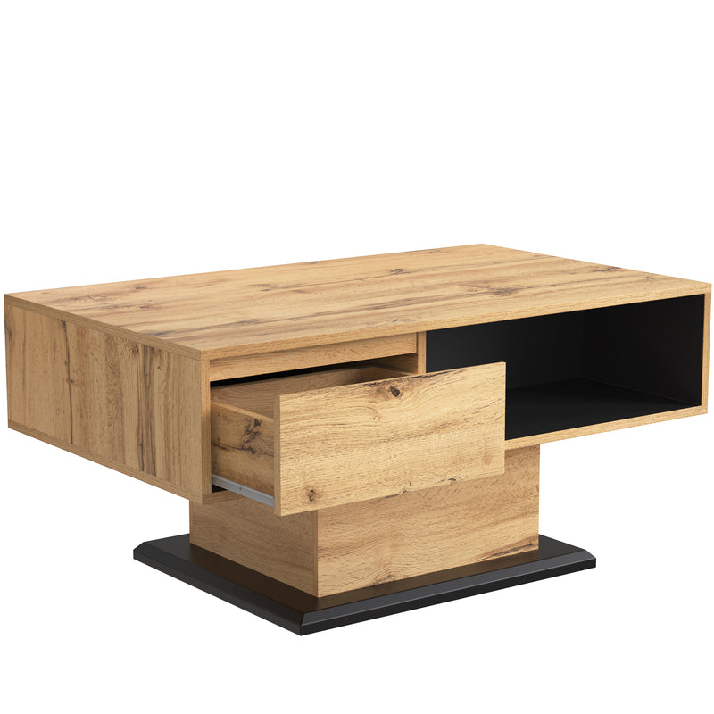 Table Basse Moderne avec Rangement - Effet Chêne Naturel et Anthracite EINPHATH