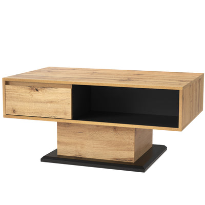 Table Basse Moderne avec Rangement - Effet Chêne Naturel et Anthracite EINPHATH