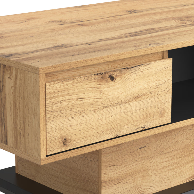 Table Basse Moderne avec Rangement - Effet Chêne Naturel et Anthracite EINPHATH