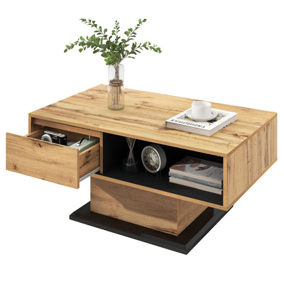 Table Basse Moderne avec Rangement - Effet Chêne Naturel et Anthracite EINPHATH