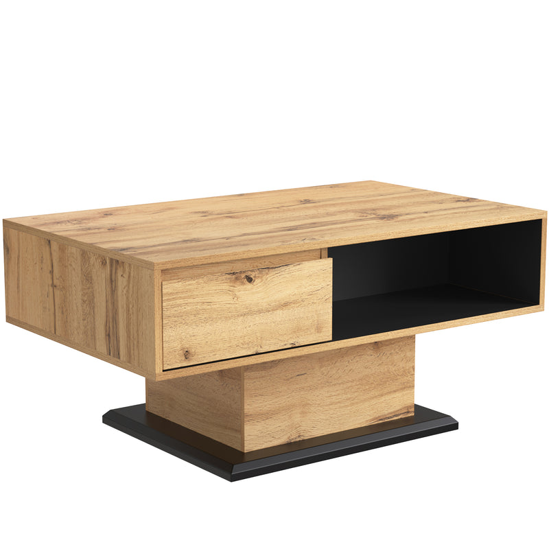 Table Basse Moderne avec Rangement - Effet Chêne Naturel et Anthracite EINPHATH