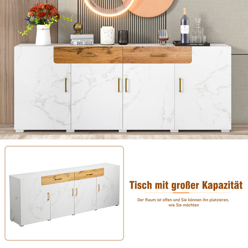 Buffet TV/Console Moderne Blanc Effet Marbre avec Tiroirs et Portes Battantes - Rangement Spacieux ELAD
