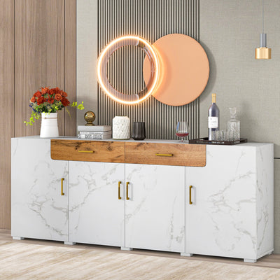 Buffet TV/Console Moderne Blanc Effet Marbre avec Tiroirs et Portes Battantes - Rangement Spacieux ELAD