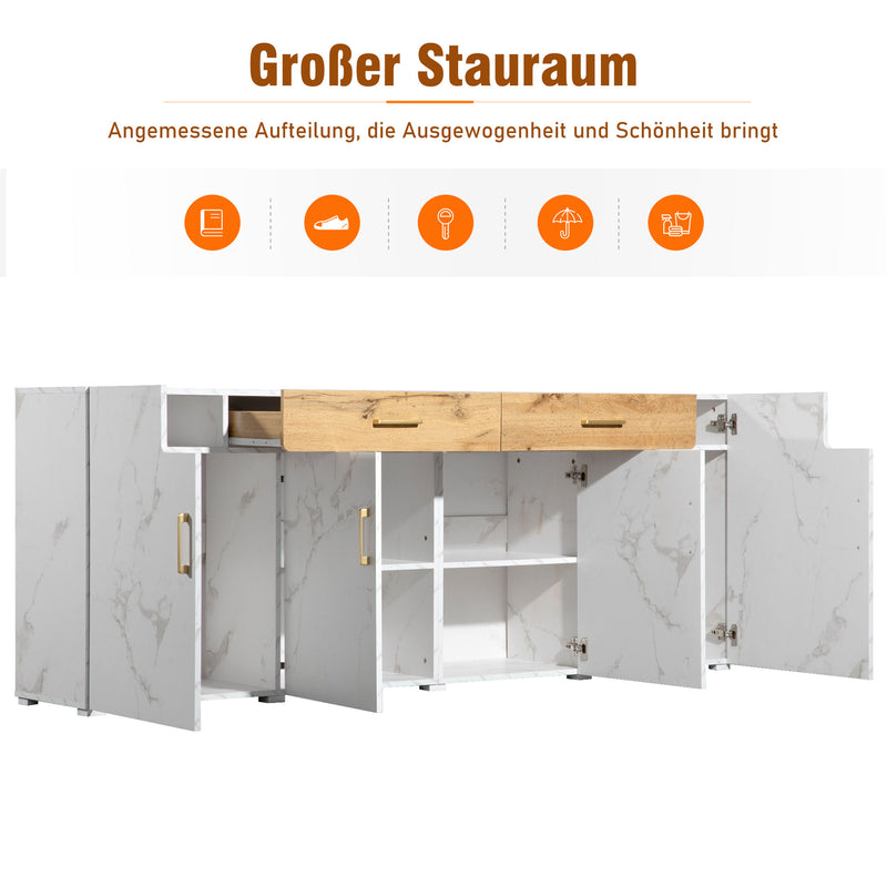 Buffet TV/Console Moderne Blanc Effet Marbre avec Tiroirs et Portes Battantes - Rangement Spacieux ELAD