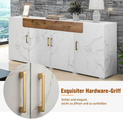 Buffet TV/Console Moderne Blanc Effet Marbre avec Tiroirs et Portes Battantes - Rangement Spacieux ELAD